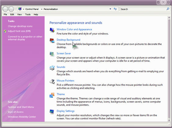 Vista Personalize the Desktop